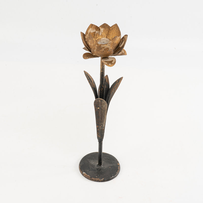 Vintage Metal Lotus Flower Decorative Candle Holder, Black Finish, Unique Home Decor
