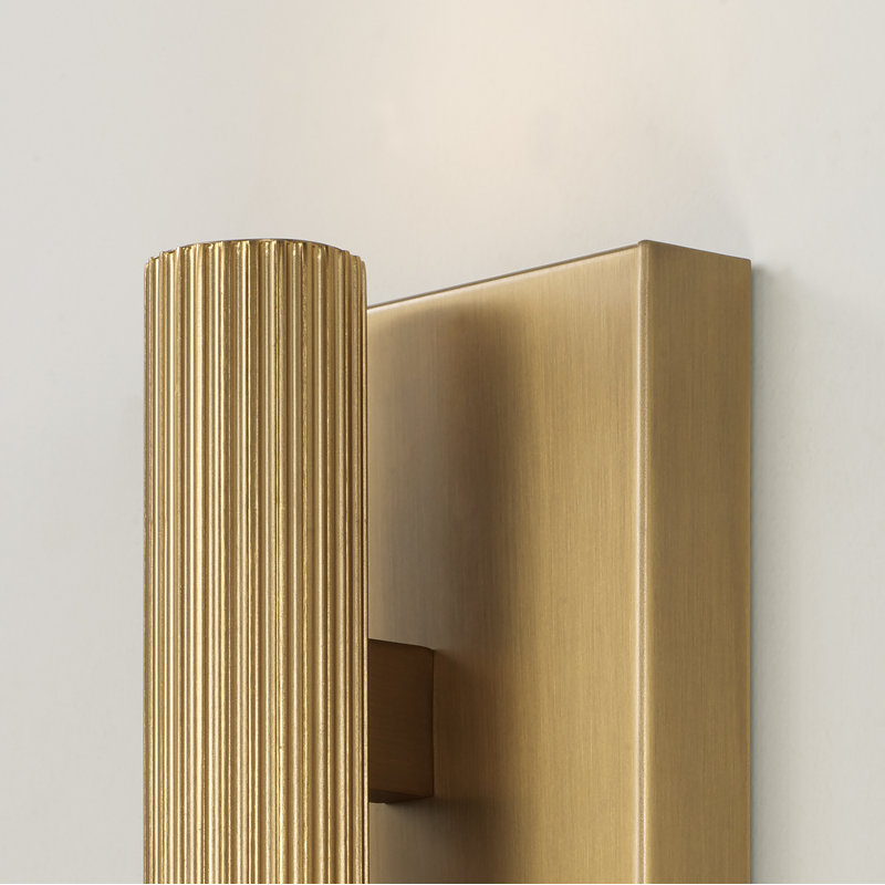 4.5" W x 6" H Integrated LED Mini Dual Sconce in Aged Brass with Fluted Texture and Up and Down Cylindrical Light, Aged Brass