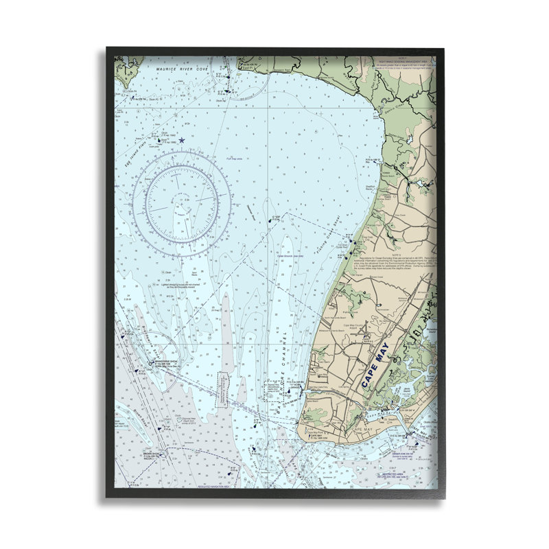 " Cape May New Jersey Nautical Map Traditional Cartography " by Daphne Polselli, Midnight Black Framed Giclee, 20" H x 16" W