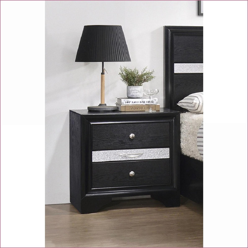 Table de chevet 3 tiroirs avec plateau à bijoux en bois massif Modern Glam