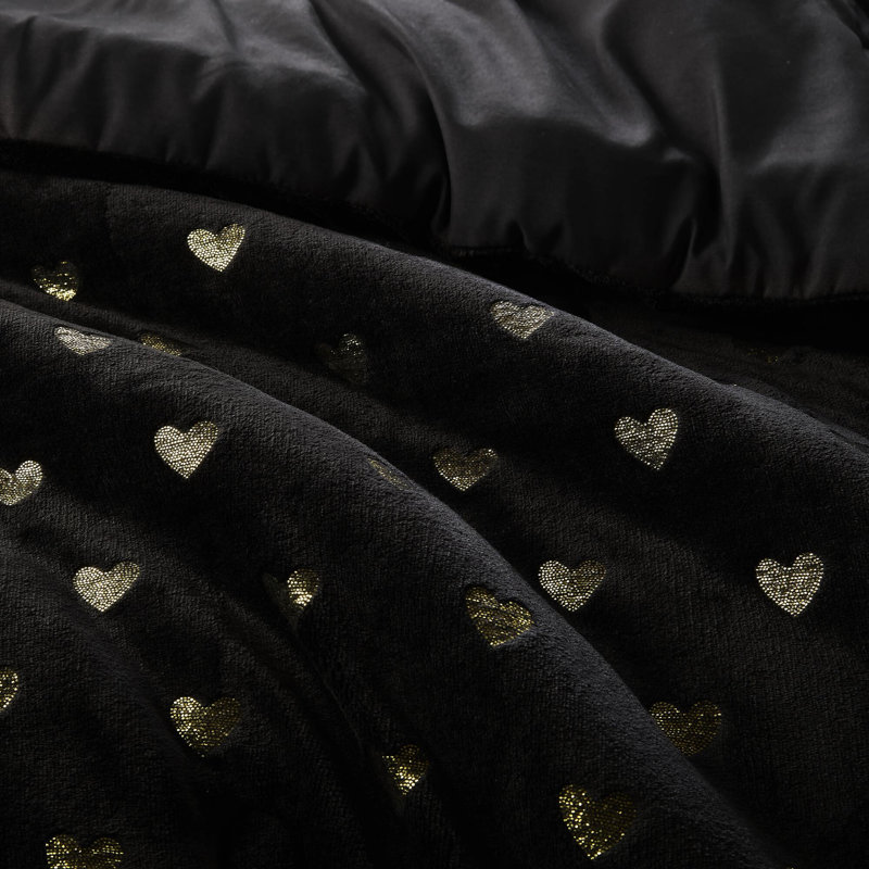 Édredon pour lit simple / simple TG avec 2 taies décoratives et coussin décoratif, noir / or, rembourrage, - 1 taie décorative imprimée, rembourrée, lavable à la machine