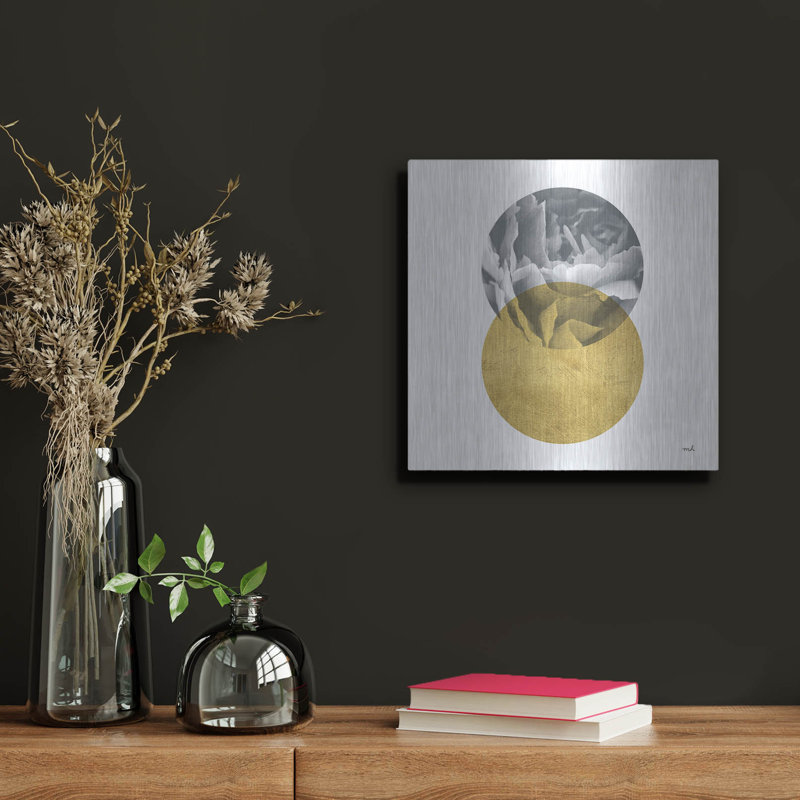 Art mural en métal Mercer41 «Blossoms 1 Gold» par Moira Hershey, H 12 po x l 12 po