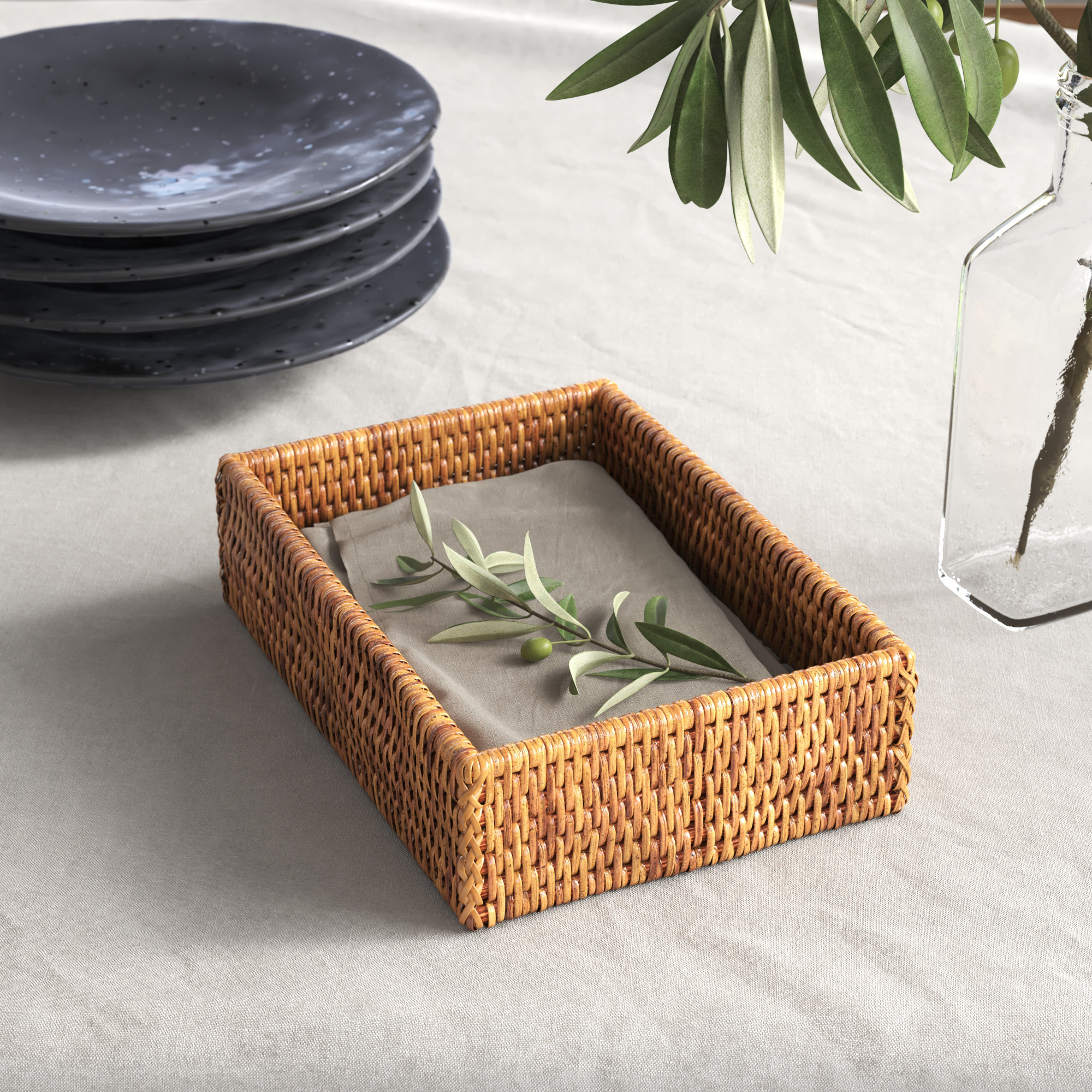 Cynda Rattan Large Guest Towel - Rectangular Napkin Holder, 2.5" H x 9" W x 6" D, Honey Brown