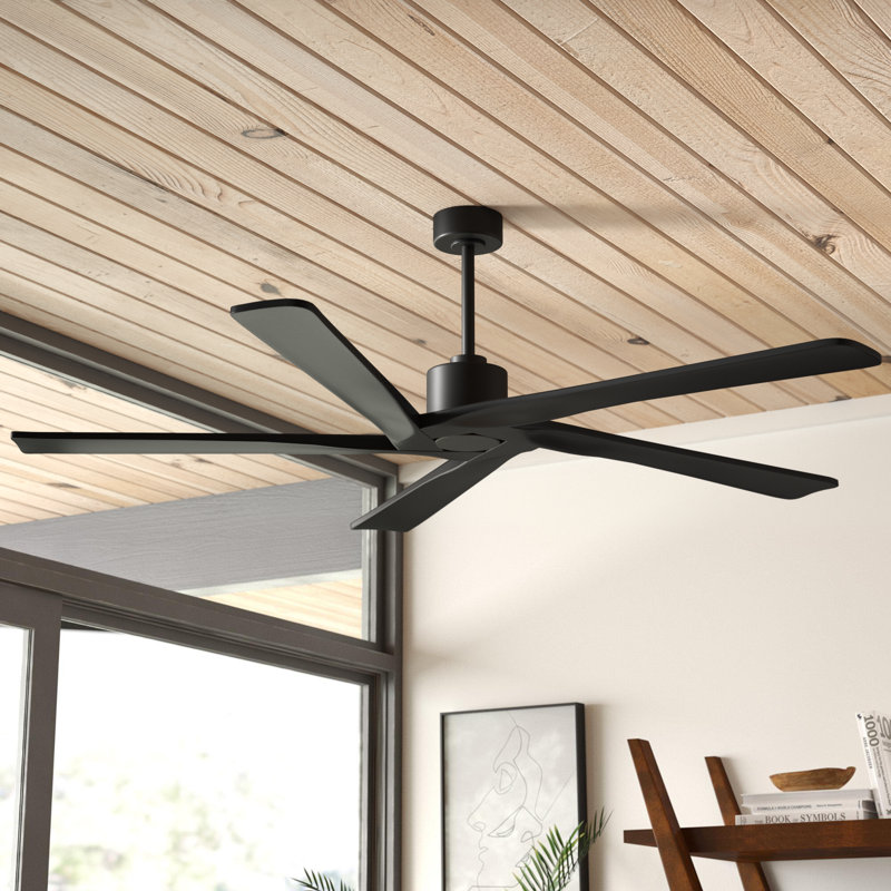 Ventilateur de plafond d'intérieur à 5 pales Baun avec télécommande, 54", Noir, Noir mat