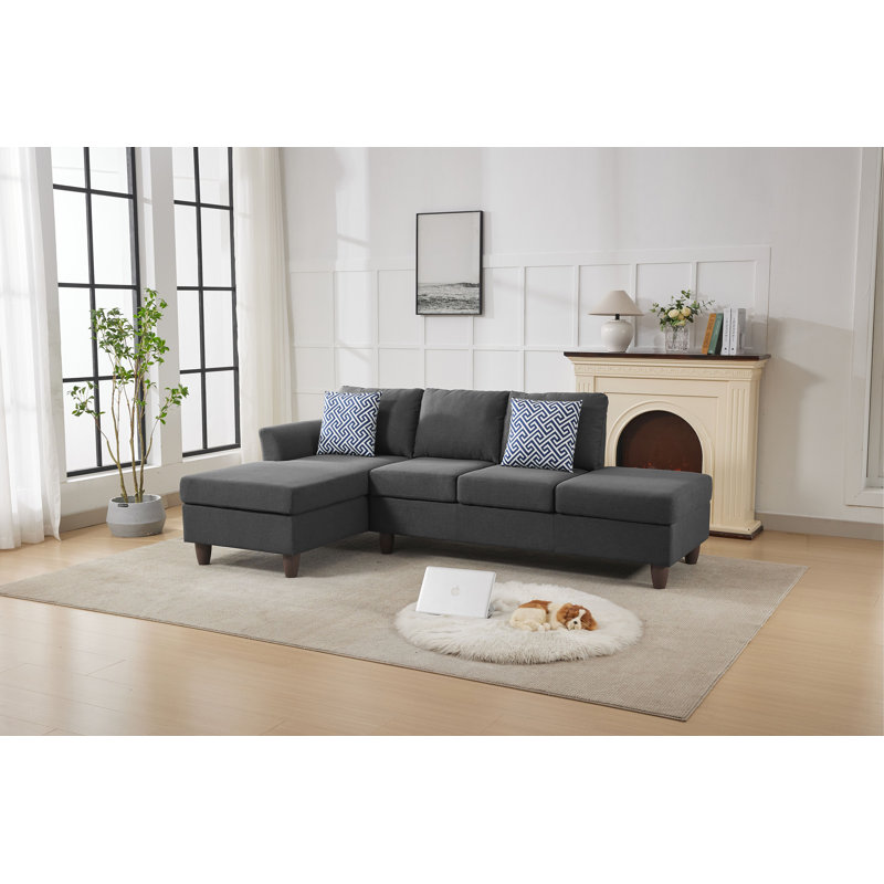 Canapé modulaire 2 pièces avec porte-gobelet rabattable, siège de rangement et méridienne gauche, Gris foncé
