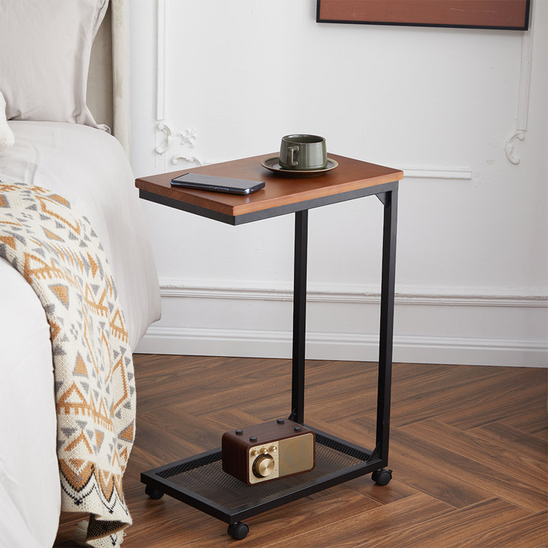 Ahzir Side Table with Storage, Dark Brown Wood