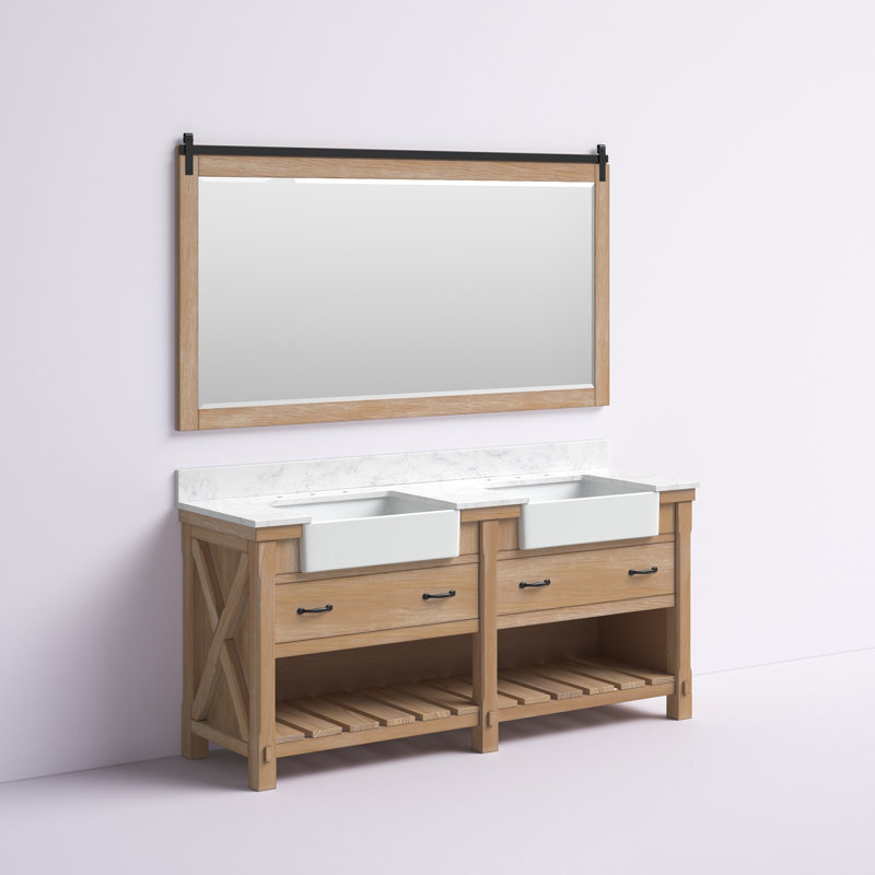 Villareal 72'' Double Bathroom Vanity with Stone Top, Weathered Pine