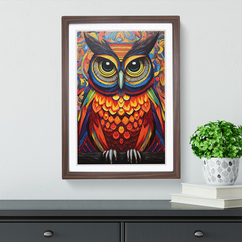 Owl Op - Framed Print, 34cm H x 25cm W x 2cm D, Walnut Framed