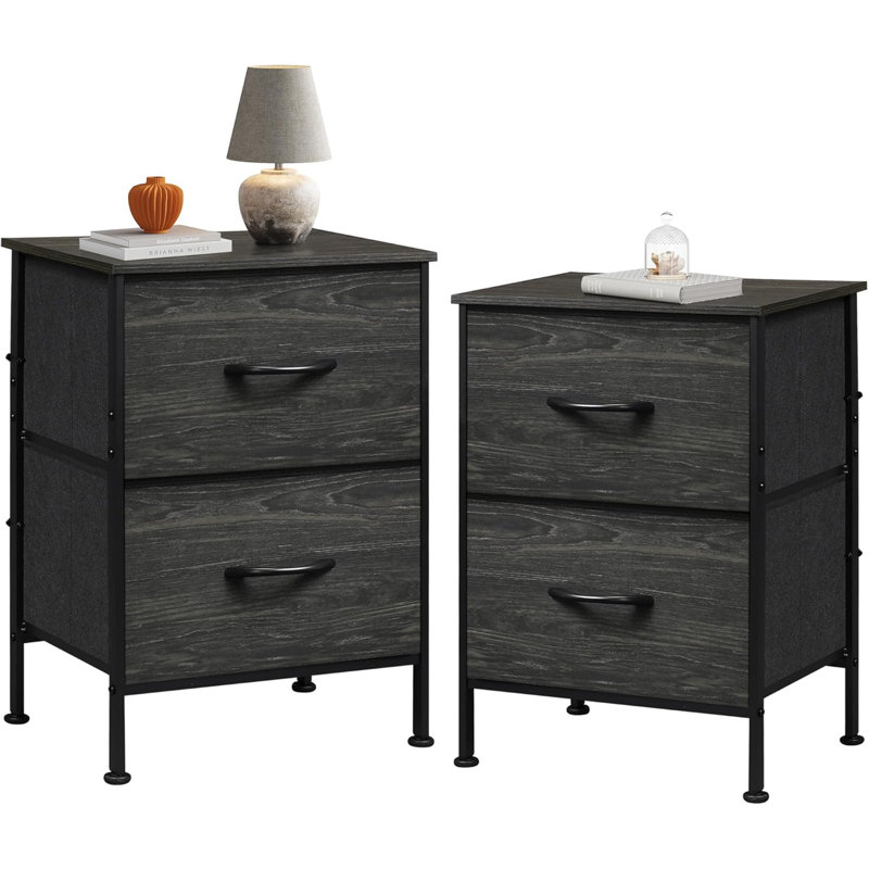 Modern 15.7'' W Metal Nightstand with 2 Drawers, Bedside Table with Sturdy Frame for Small Space, End Table Storage Cabinet