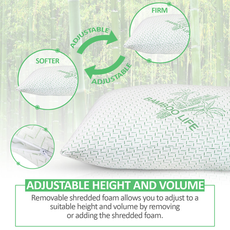 King Size Bamboo Memory Foam Bed Pillows with Washable Covers