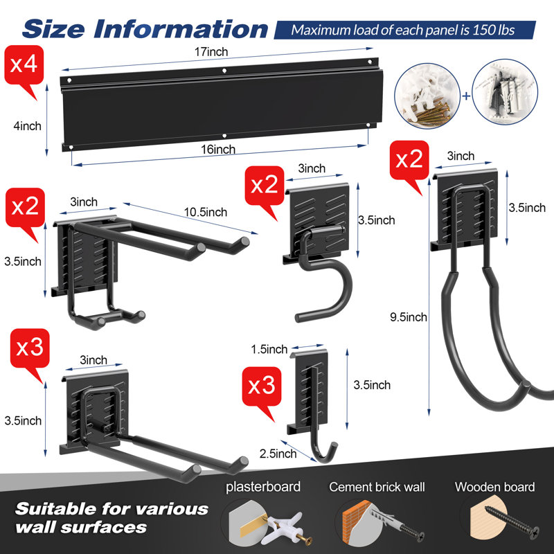 Jahnke Garage Tool Storage Rack, Heavy Duty Garage Storage Organizer Rack System Wall Mounted Tool, 5.90" H x 68" W x 10" D