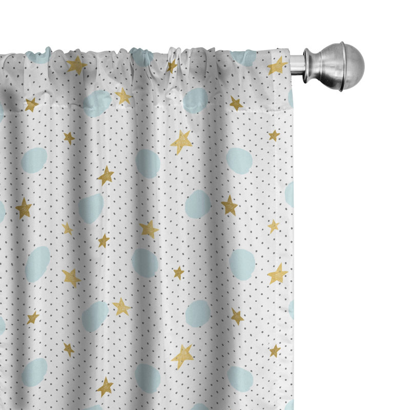Stars Polka Dots Semi-Sheer Rod Pocket Curtain Panels, 28" x 95"