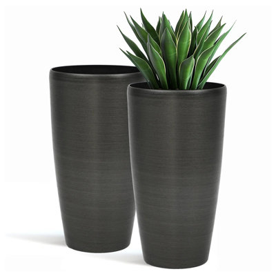 22.8" Weather-Resistant Resin Tall Planter, Large Flower Pots with Handmade Black Metallic Texture