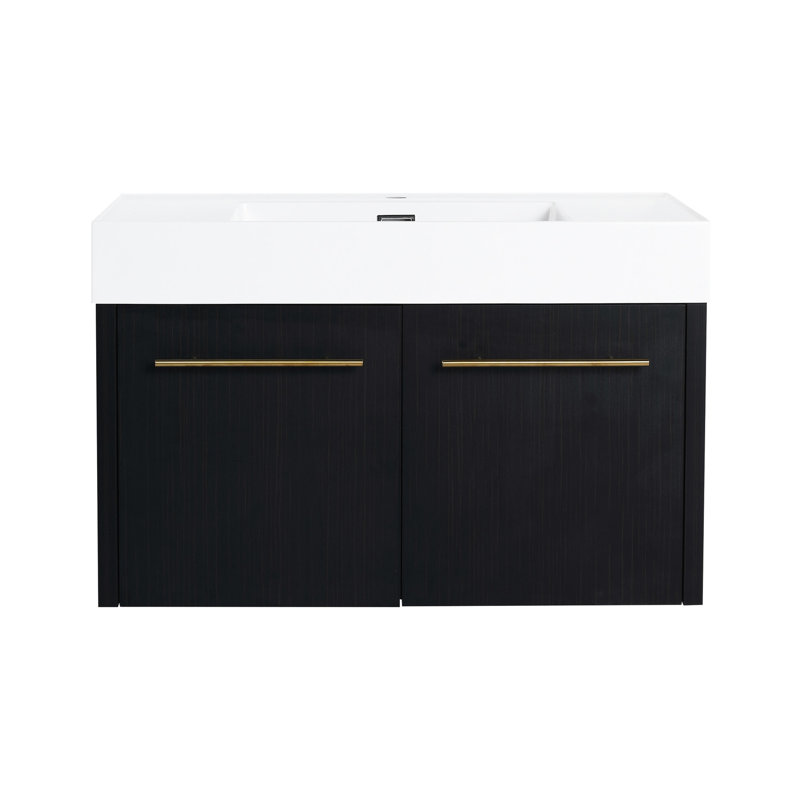 Meuble-lavabo de salle de bain avec lavabo - 36 po, extérieur en châtaignier noir, mobilier mural facile d'entretien inclus, conception élégante