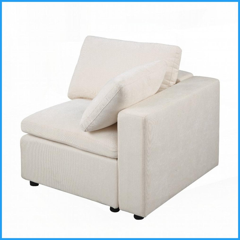 Canapé modulaire moderne en chenille beige - Orienté à droite, structure en bois massif, reconfigurable pour le salon