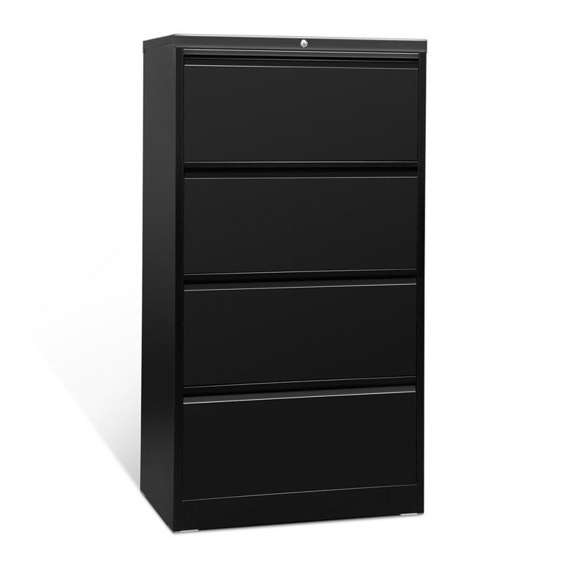 Masayo 4 Drawer Lateral File Cabinet with Lock for Office and Home Use, Black