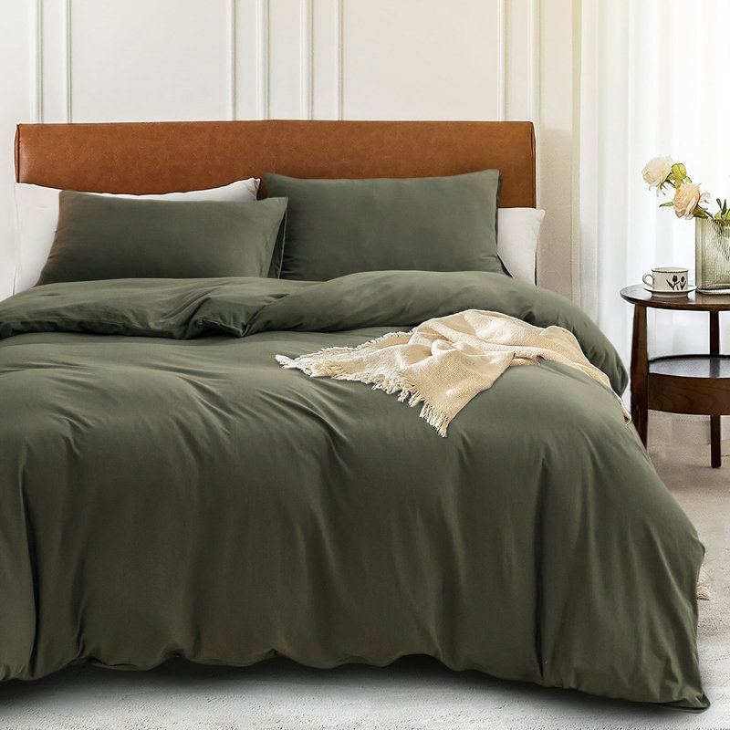 HOME BEDDING Jersey Cotton Duvet Cover Set, Olive Green, King Duvet Cover + 2 King Shams