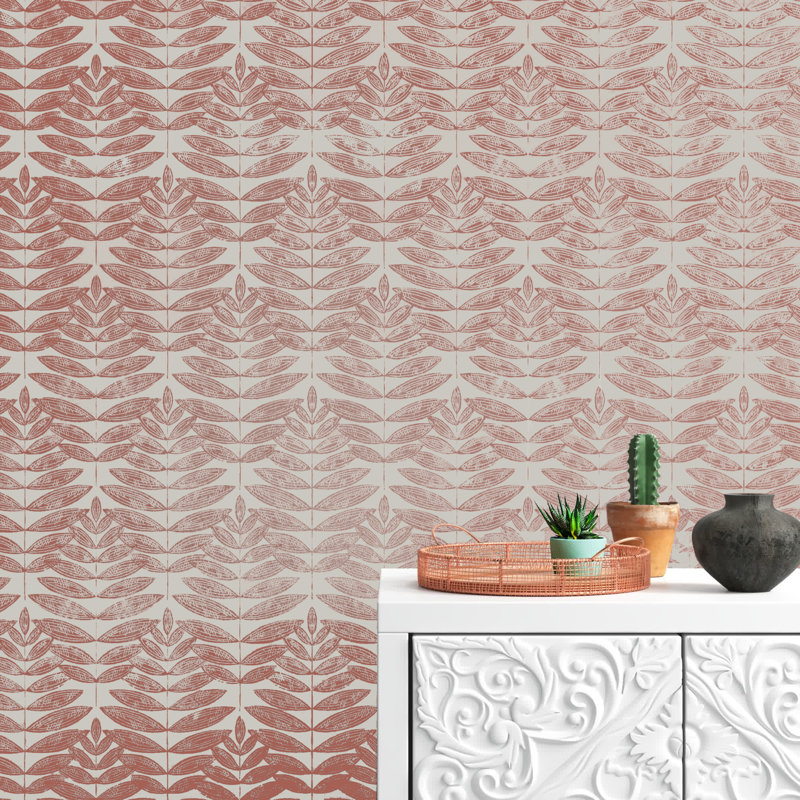 Rouleau de papier peint lisse L 33 pi x l 20,5 po Aldusa Leaf, Corail