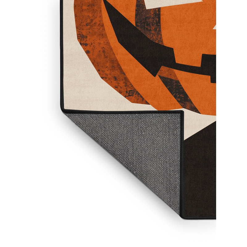 Soft Plush Favela Halloween Modern & Contemporary Abstract Area Rug in Beige – Black Binding, 2x5