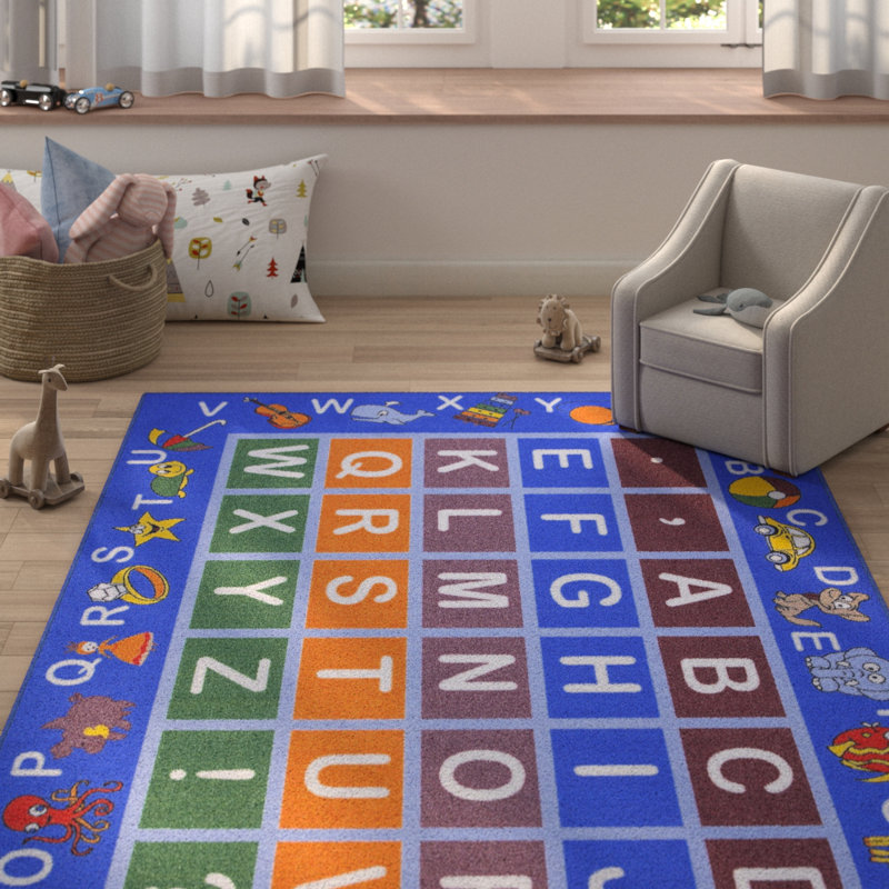 Tapis de chambre à coucher et de salle de jeu pour enfants, facile à nettoyer et antidérapant, Bleu