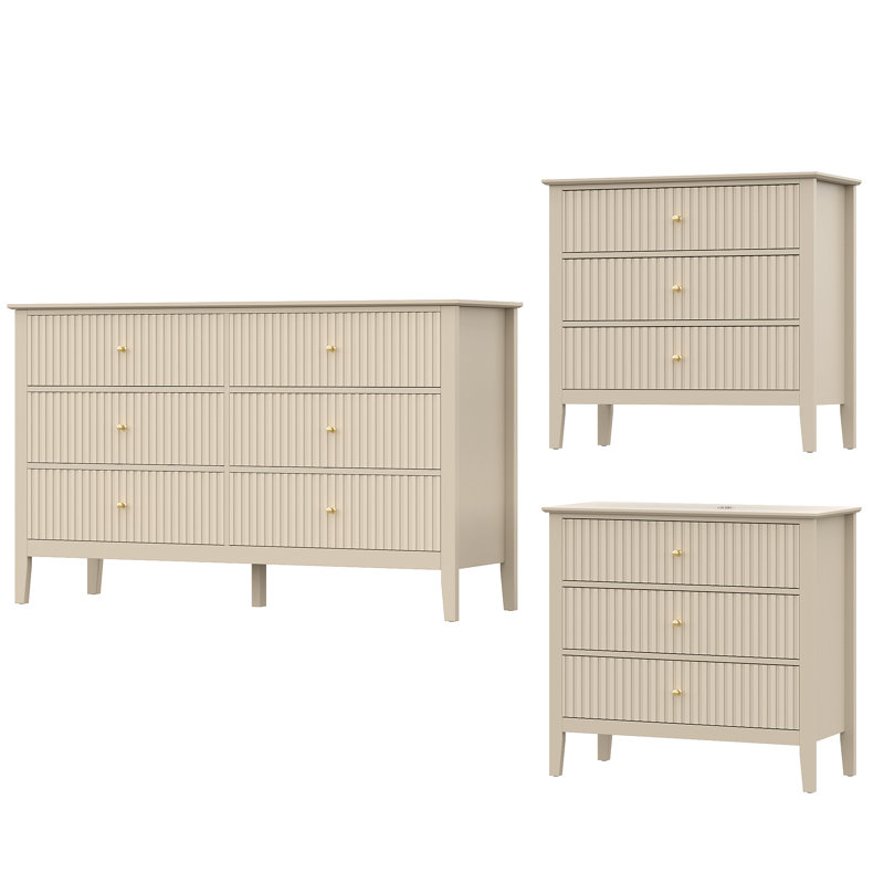 3-Piece Drawer Dresser Set,Beige