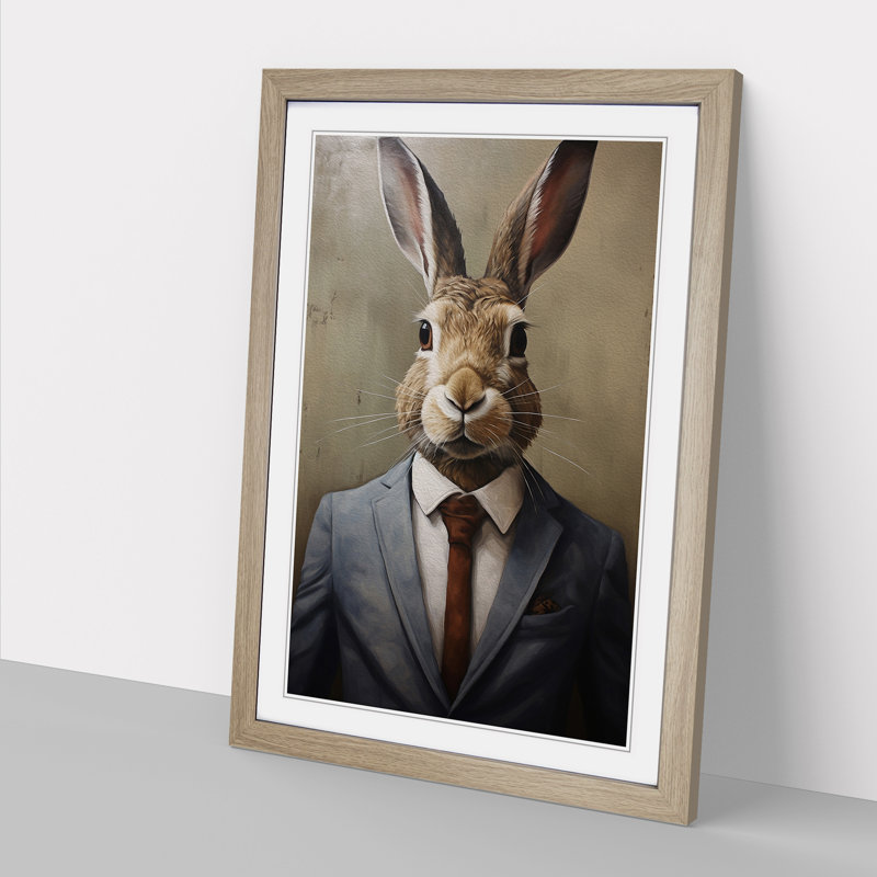 Hare in a Suit Painting - Framed Print, Oak, 64cm H x 46cm W x 2cm D