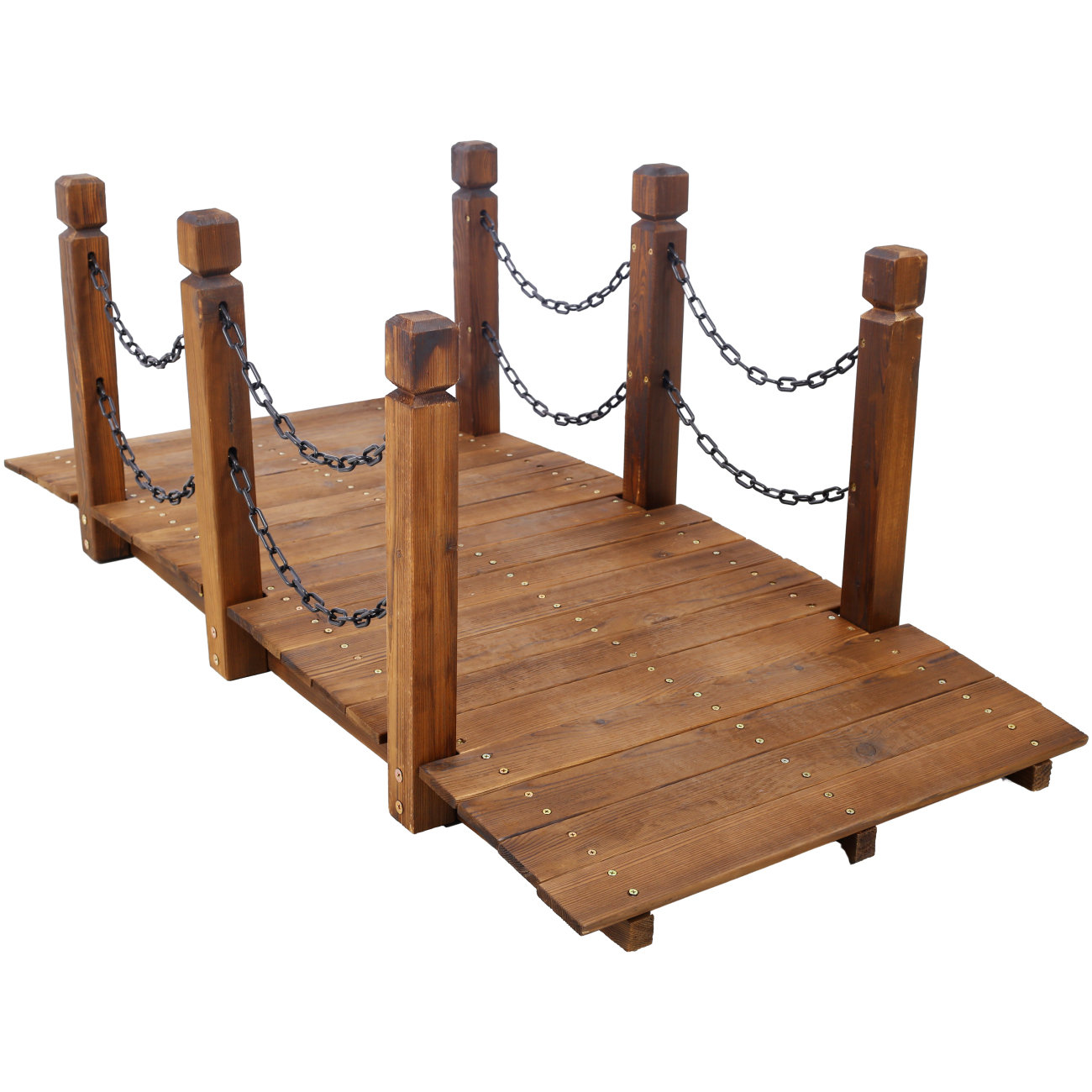 Decorative Solid Wood 5-Ft Landscaping Garden Bridge with Handrails