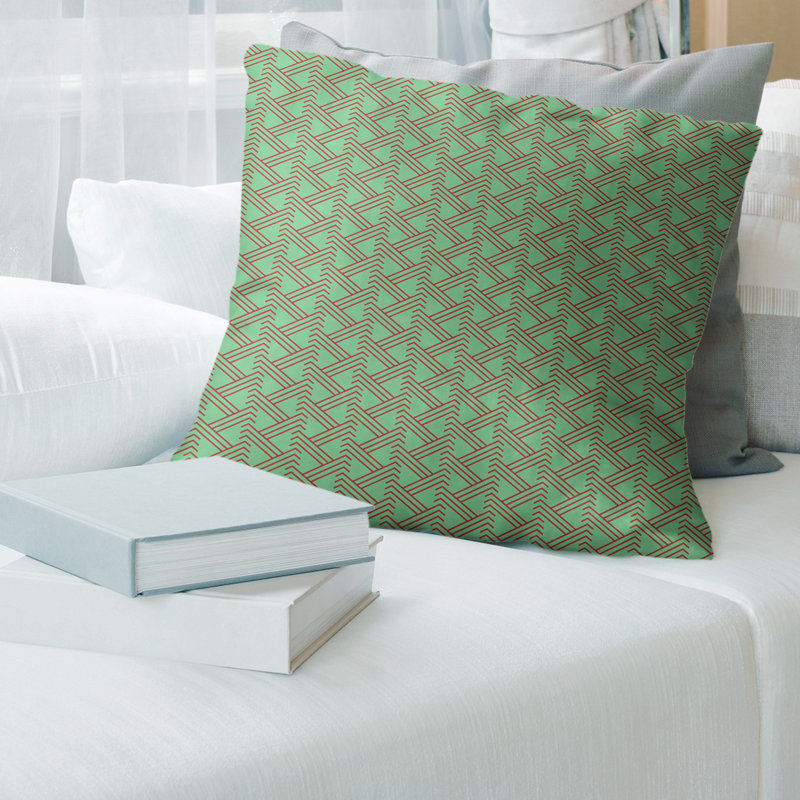 Coussin décoratif 14 po, 18 po x 18 po, Vert clair / rouge, Géométrique