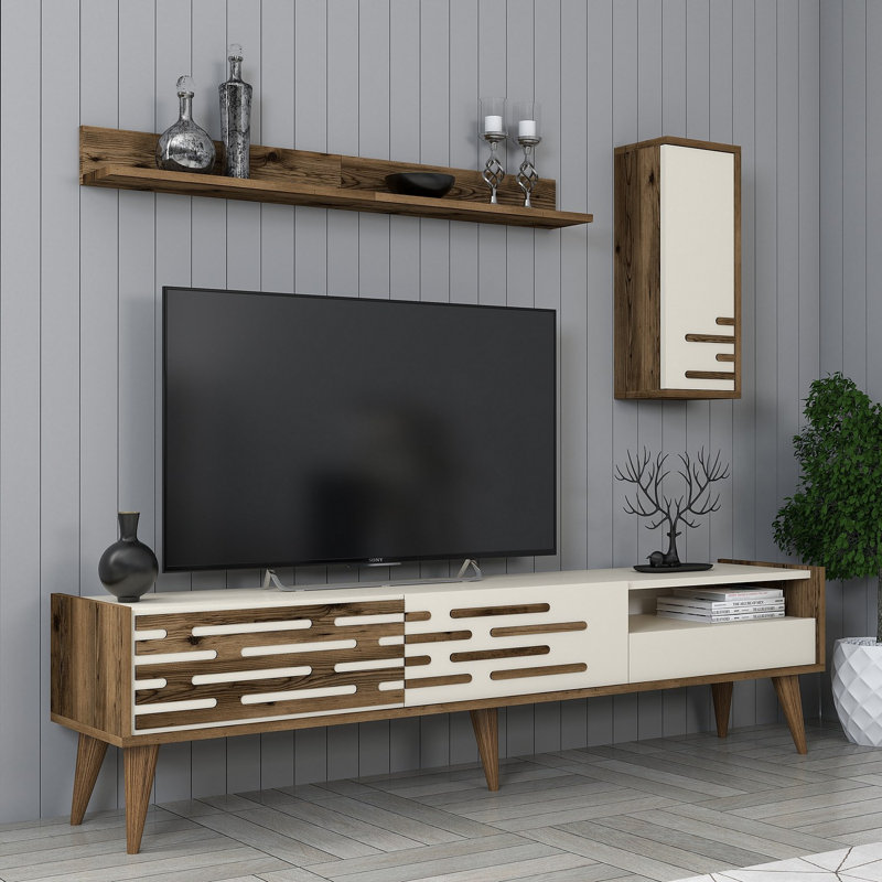 Keikei Unfinished TV Stand, White/Brown
