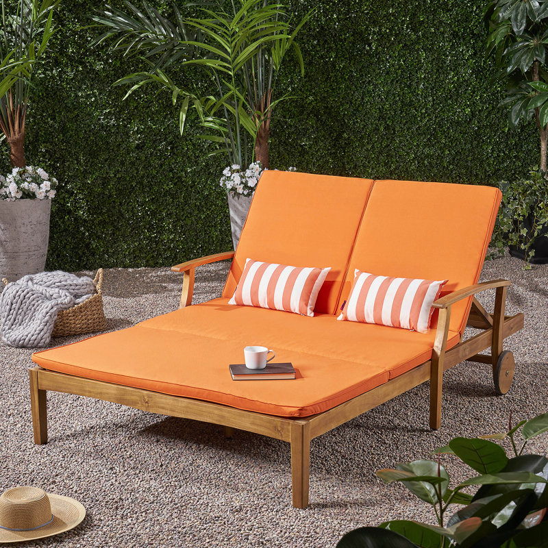 Patio Double Chaise Lounge With Cushion, Orange