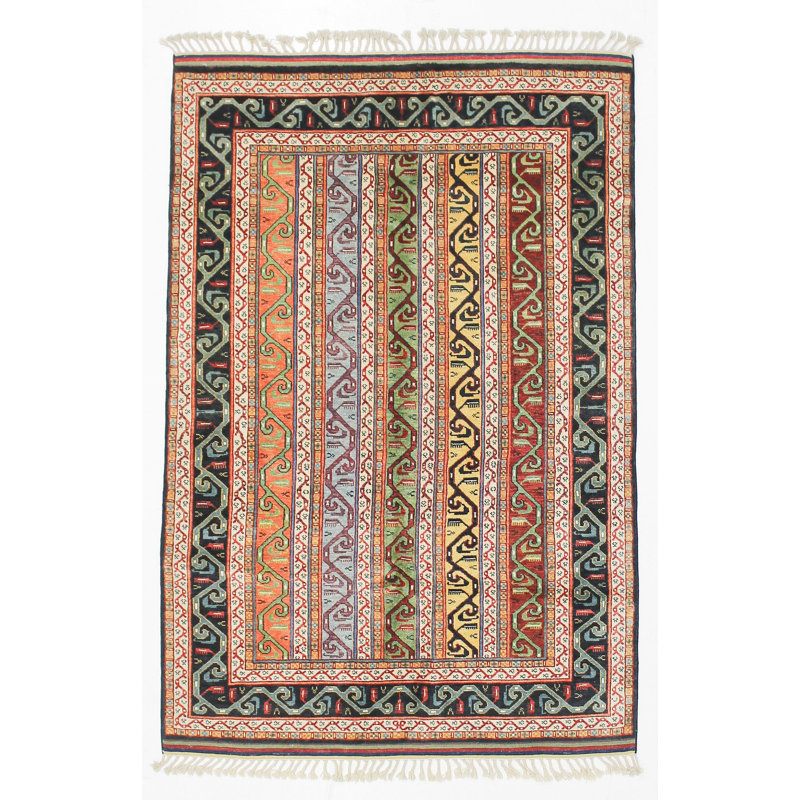 Tapis turc anatolien rétro multicolore et rétro fait à la main 4 x 6