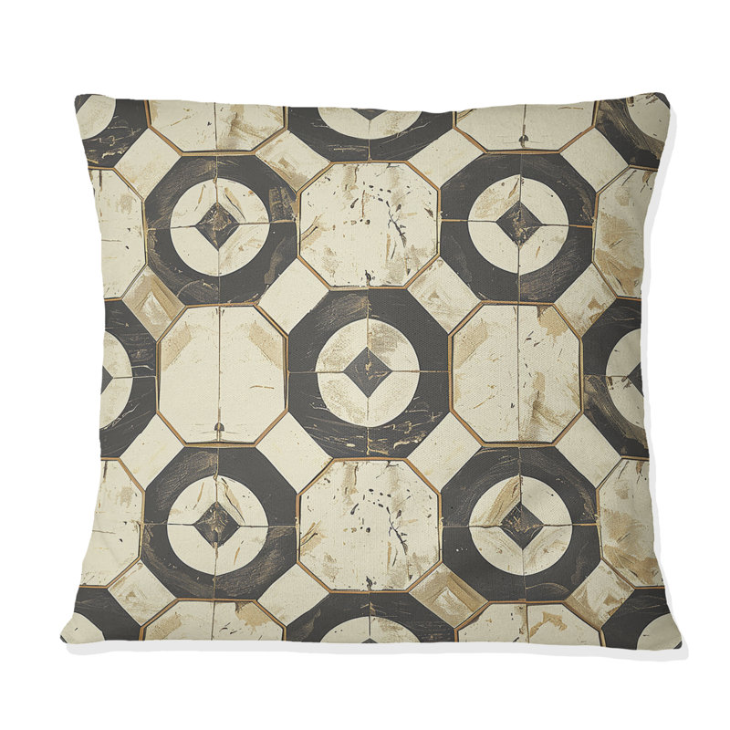 Carreaux octogonaux modernes beige et blanc I - Coussin décoratif moderne, H 16 po x l 16 po