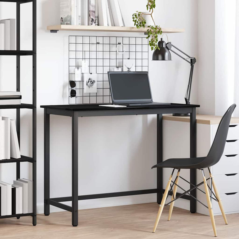 Metal Base Writing Desk, Black Oak