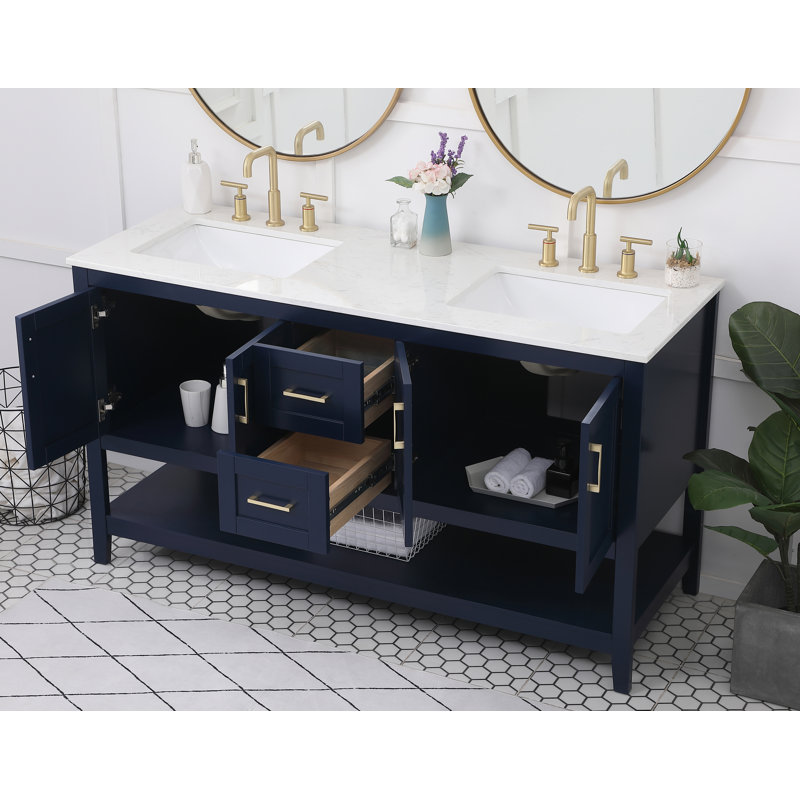 Ensemble de meuble-lavabo double 60 po Scottsbluff, Bleu