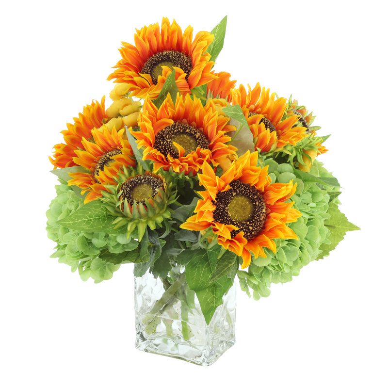 Sunflower Fall Arrangement in a Glass Ripple Vase