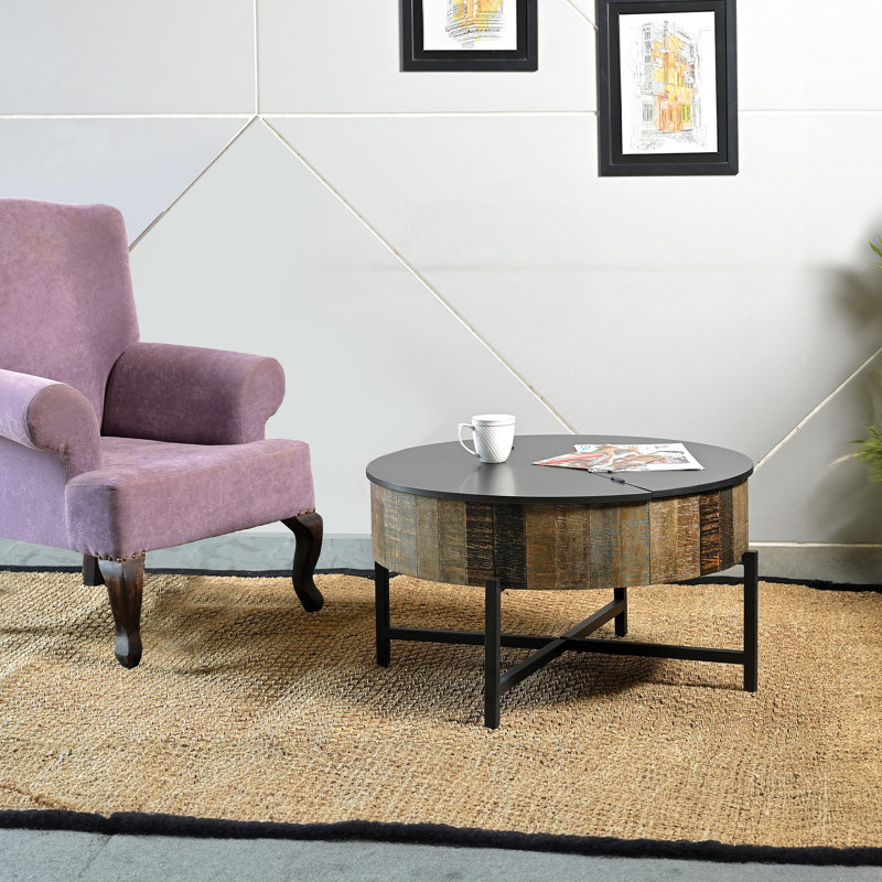 Élégante table basse contemporaine - Fabrication en bois de manguier rustique et en fer pour l'espace principal avec charnières