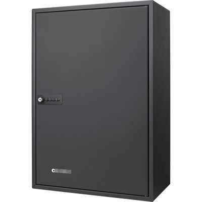 300 Key Adjustable Wall Mount Cabinet - Black Steel, Combination Lock For Organized Storage Mounted With Keys And Quick Identification Tags Lock,