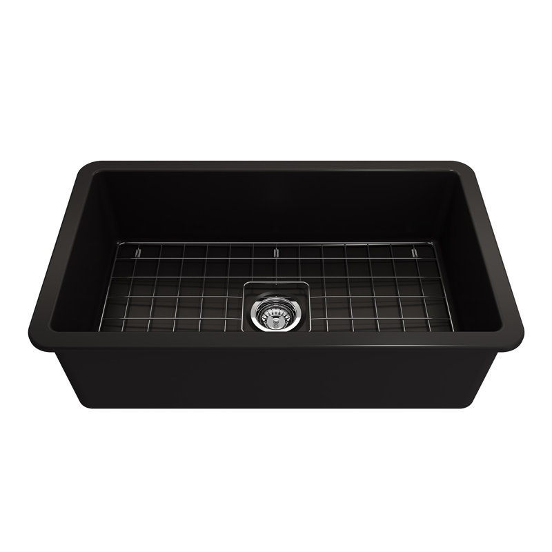 Évier de cuisine de ferme avec accessoires L 32 po x l 19 po, Noir mat