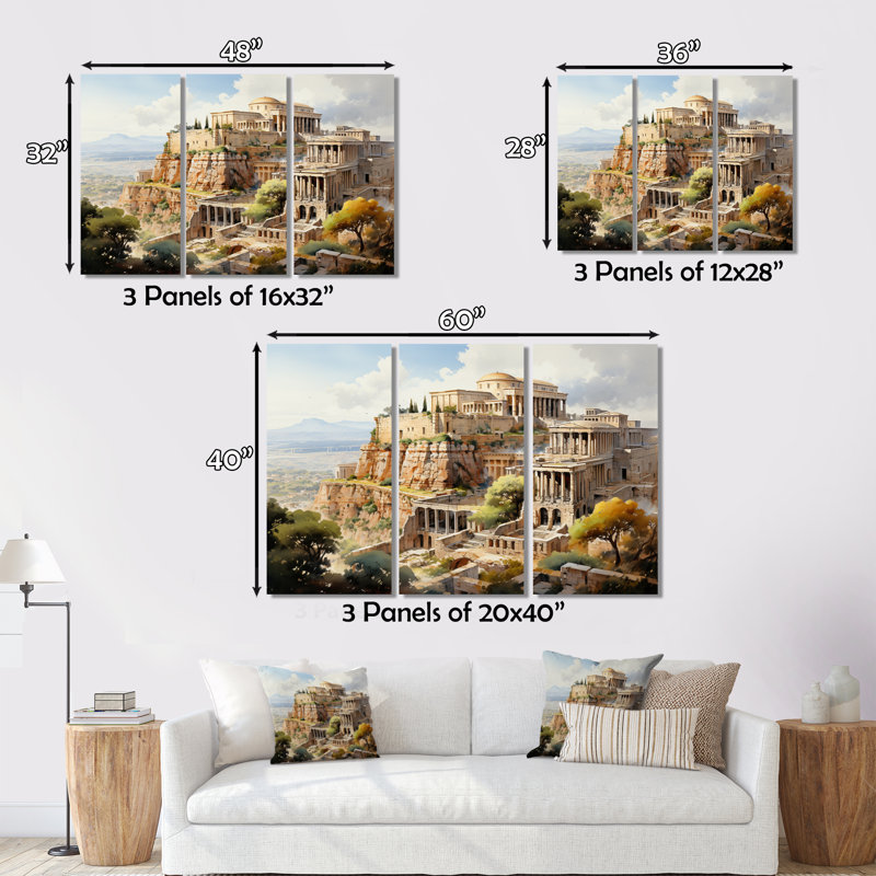 «Grèce Emperor Dreams II» sur toile, reproduction de 3 pièces, H 40 po x l 60 po x P 1 po