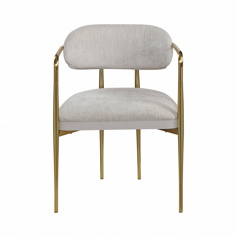 Ensemble de 2 chaises de salle à manger, accoudoirs en chenille beige avec pieds en métal doré