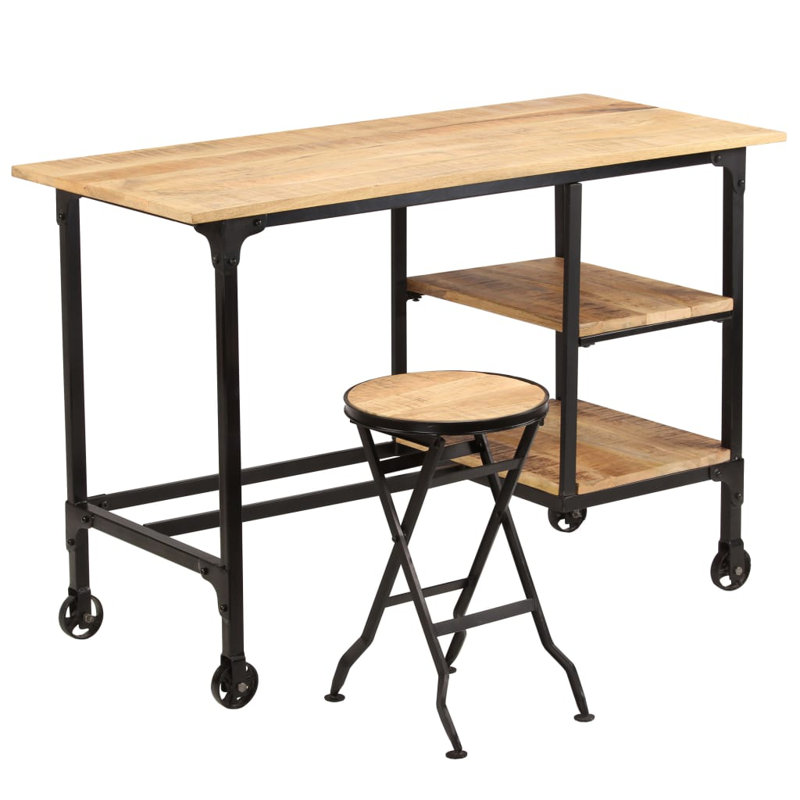 Amoret Solid Wood Top Metal Base Writing Desk