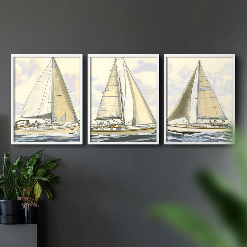 Série Sea and Shore - Ensemble de 3 estampes numériques - Prêt à accrocher, Blanc, H 14 po x l 11 po