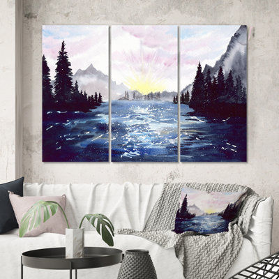 Paysage de montagne avec forêt de grands sapins - reproduction d'art sur toile traditionnelle