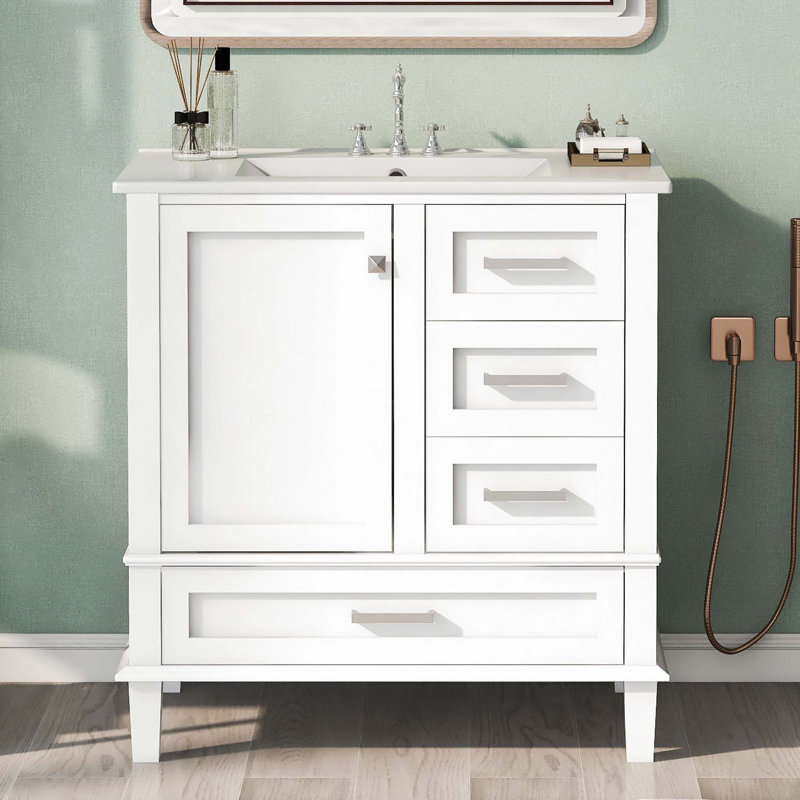 Meuble-lavabo simple 30 po avec plateau en bois manufacturé Sivana, Vert