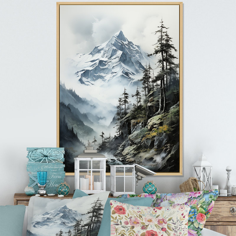 Dantrel vert, montagnes blanches, majestueux pics d'hiver - montagnes, art mural, H 40 po x l 30 po x P 1,5 po