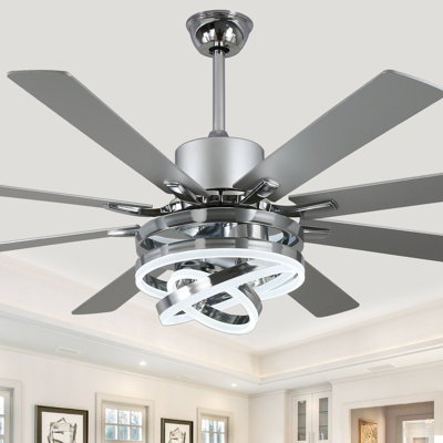Grand ventilateur de plafond 72 po moderne argenté avec lumières DEL à intensité variable et pales réversibles à télécommande à 6 vitesses