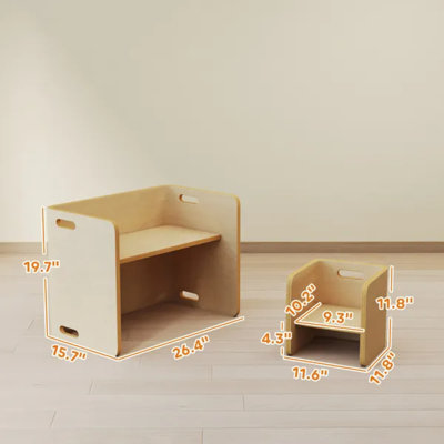 Natural Height Adjustable Kids Table and Chair Set, Toddler Furniture for Ages 3-8, for Play  Learning