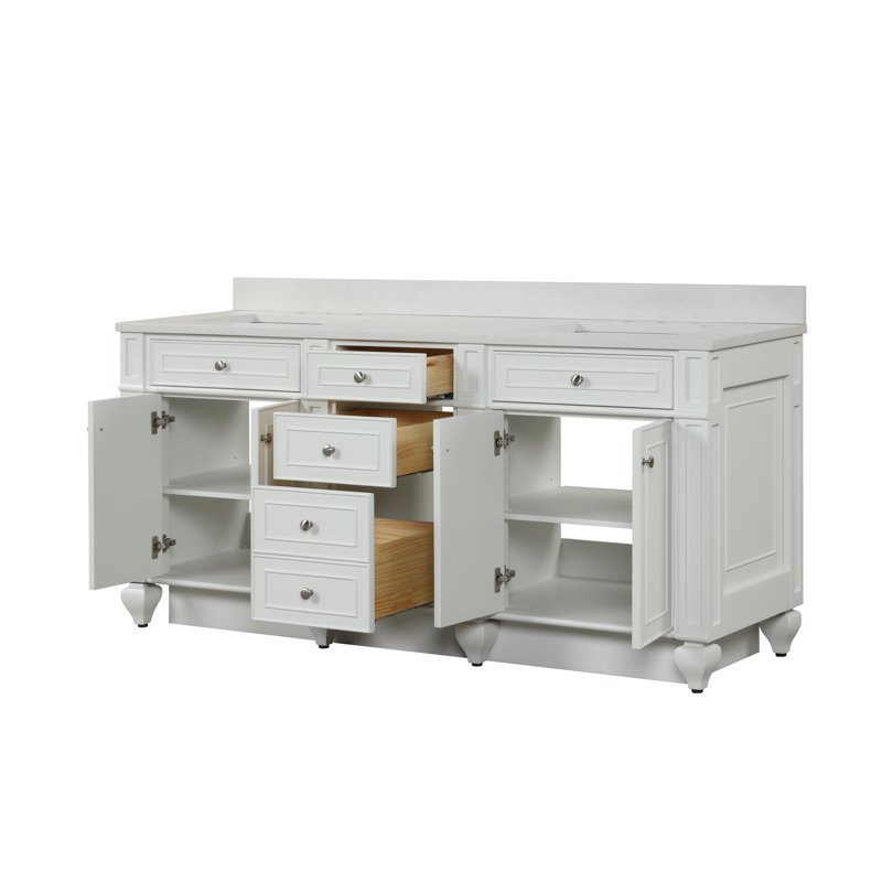 Freixa 72 " W Freestanding Standard Free Standing 2 Double Vanity Bathroom Vanity With Quartz Top, Antique White