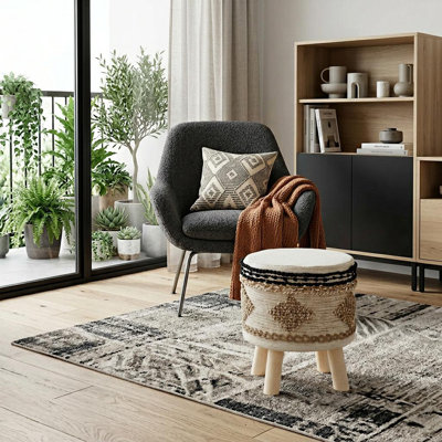 Repose-pieds rond 18 po beige et brun