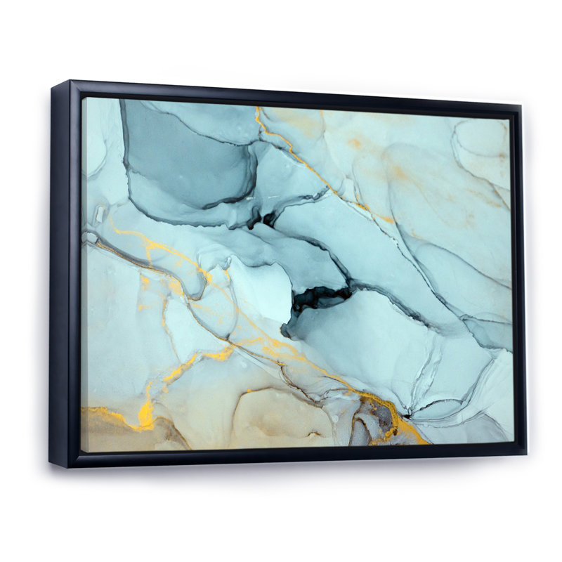 «Golden Turquoise», art mural sur toile Glam, H 34 po x l 44 po x P 1,5 po, Toile avec cadre flottant noir